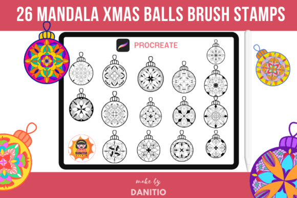 Download 26 Mandala Xmas Balls Brush Stamps - Premium Resources